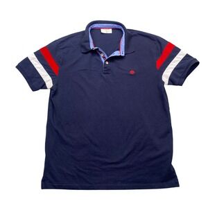 Springfield Mens Original Polo Shirt Navy Blue Red White Stripe Sleeve Size L‎